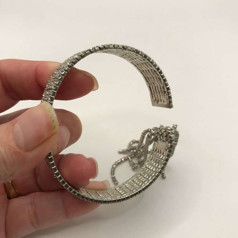 Silver-Tone & Pave Rhinestone Memory Wire Bracelet with Tassel - Picture 5 of 9